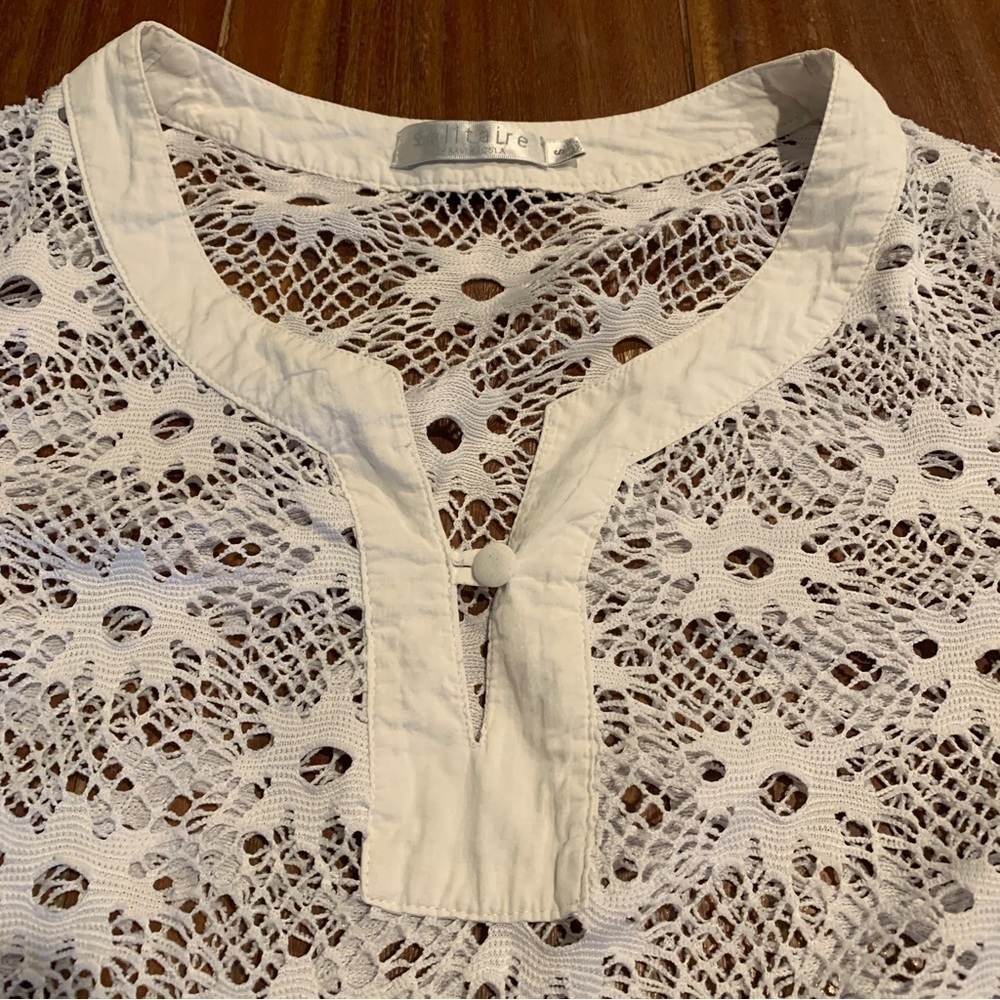 Solitaire Women’s White Sheer Lace Floral Swim Cover Up Size Small - Picture 3 of 8